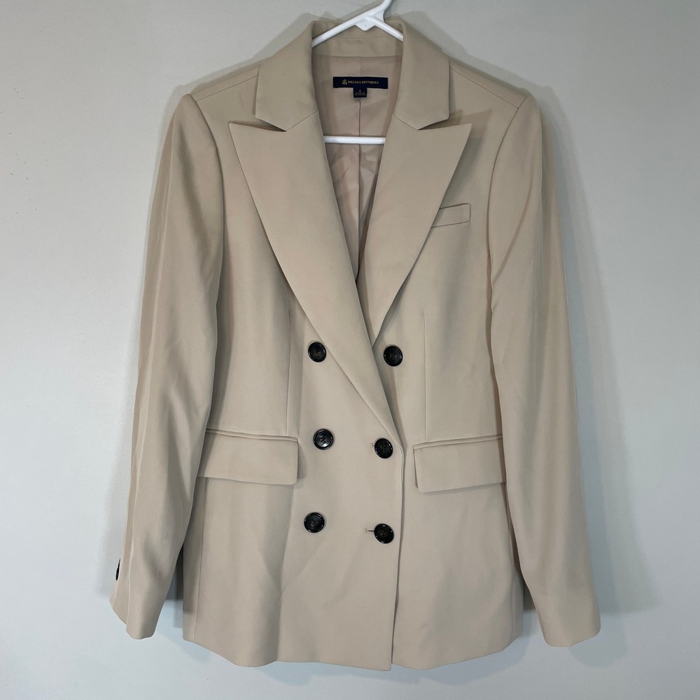 Brooks Brothers Womens Beige Double Breasted Peak Lapel Blazer Size 4 Capsule